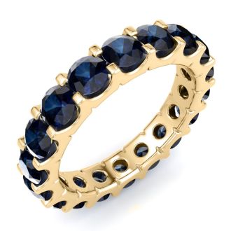 3 Carat Round Sapphire Eternity Ring In 14 Karat Yellow Gold, Ring Size 7.5