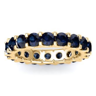 3 Carat Round Sapphire Eternity Ring In 14 Karat Yellow Gold, Ring Size 9.5