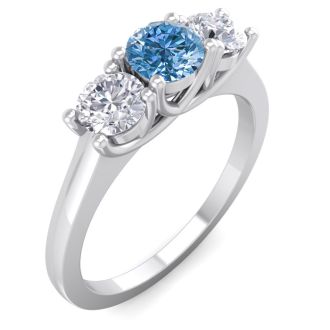 1 Carat Blue Diamond Three Diamond Ring In 14 Karat White Gold