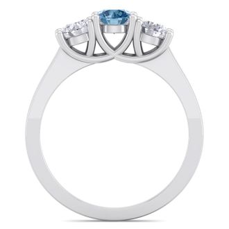 1 Carat Blue Diamond Three Diamond Ring In 14 Karat White Gold
