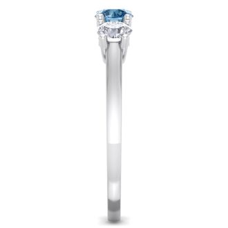 1 Carat Blue Diamond Three Diamond Ring In 14 Karat White Gold