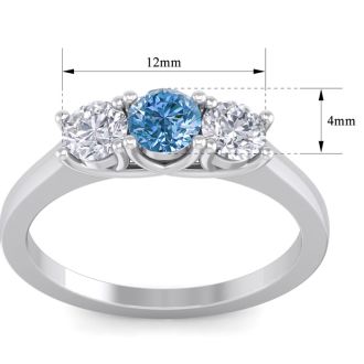 1 Carat Blue Diamond Three Diamond Ring In 14 Karat White Gold