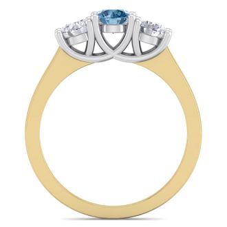1 Carat Blue Diamond Three Diamond Ring In 14 Karat Yellow Gold