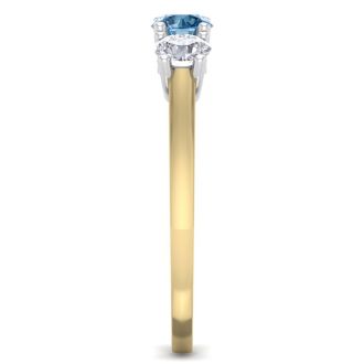 1 Carat Blue Diamond Three Diamond Ring In 14 Karat Yellow Gold