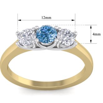 1 Carat Blue Diamond Three Diamond Ring In 14 Karat Yellow Gold
