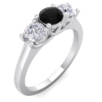 1 Carat Black Diamond Three Diamond Ring In 14 Karat White Gold