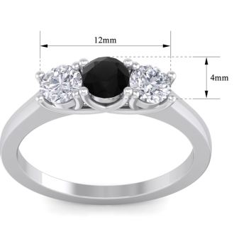 1 Carat Black Diamond Three Diamond Ring In 14 Karat White Gold