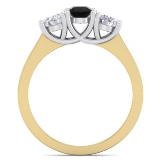 1 Carat Black Diamond Three Diamond Ring In 14 Karat Yellow Gold
