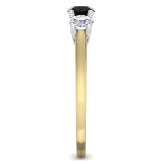 1 Carat Black Diamond Three Diamond Ring In 14 Karat Yellow Gold