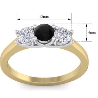 1 Carat Black Diamond Three Diamond Ring In 14 Karat Yellow Gold