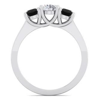 1 Carat White and Black Diamond Three Diamond Ring In 14 Karat White Gold