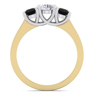 1 Carat White and Black Diamond Three Diamond Ring In 14 Karat Yellow Gold