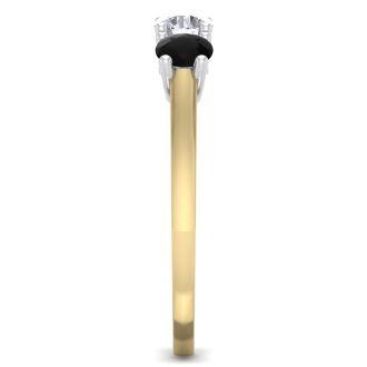 1 Carat White and Black Diamond Three Diamond Ring In 14 Karat Yellow Gold