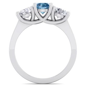 2 Carat Blue Diamond Three Diamond Ring In 14 Karat White Gold