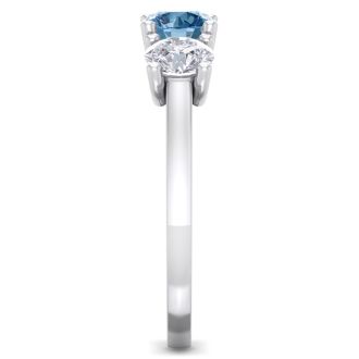 2 Carat Blue Diamond Three Diamond Ring In 14 Karat White Gold