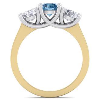 2 Carat Blue Diamond Three Diamond Ring In 14 Karat Yellow Gold