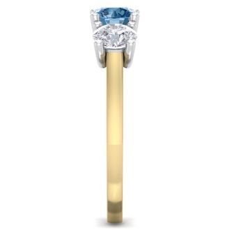 2 Carat Blue Diamond Three Diamond Ring In 14 Karat Yellow Gold