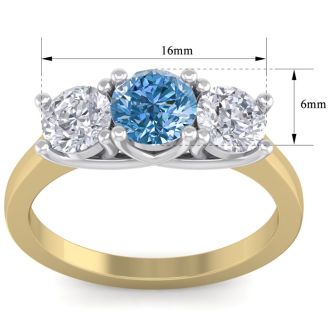 2 Carat Blue Diamond Three Diamond Ring In 14 Karat Yellow Gold