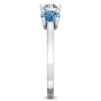 2 Carat White and Blue Diamond Three Diamond Ring In 14 Karat White Gold