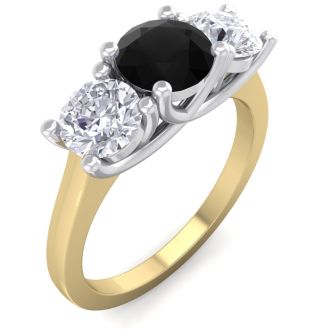 2 Carat Black Diamond Three Diamond Ring In 14 Karat Yellow Gold