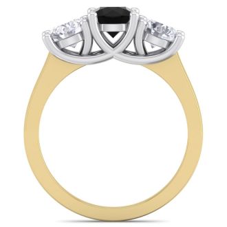 2 Carat Black Diamond Three Diamond Ring In 14 Karat Yellow Gold