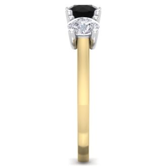2 Carat Black Diamond Three Diamond Ring In 14 Karat Yellow Gold
