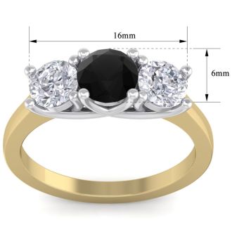 2 Carat Black Diamond Three Diamond Ring In 14 Karat Yellow Gold