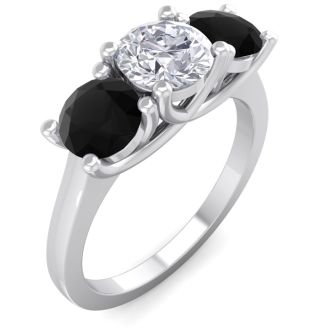 2 Carat White and Black Diamond Three Diamond Ring In 14 Karat White Gold