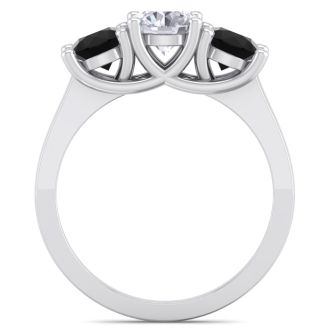 2 Carat White and Black Diamond Three Diamond Ring In 14 Karat White Gold