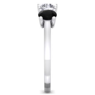 2 Carat White and Black Diamond Three Diamond Ring In 14 Karat White Gold