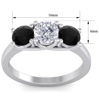 2 Carat White and Black Diamond Three Diamond Ring In 14 Karat White Gold