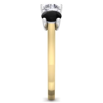 2 Carat White and Black Diamond Three Diamond Ring In 14 Karat Yellow Gold