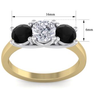 2 Carat White and Black Diamond Three Diamond Ring In 14 Karat Yellow Gold