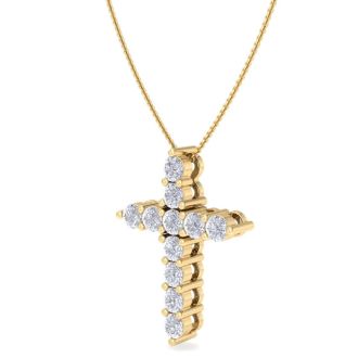 1/2 Carat Diamond Cross Necklace In 14 Karat Yellow Gold, 18 Inches