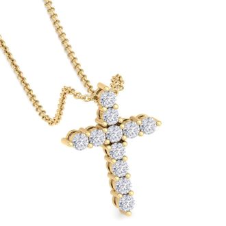 1/2 Carat Diamond Cross Necklace In 14 Karat Yellow Gold, 18 Inches