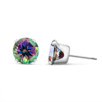 3 Carat Mystic Topaz Earrings In Sterling Silver, 8MM