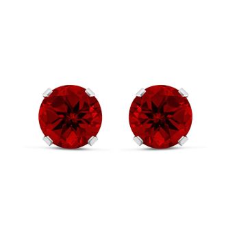 3 Carat Created Ruby Earrings In Sterling Silver, 8MM