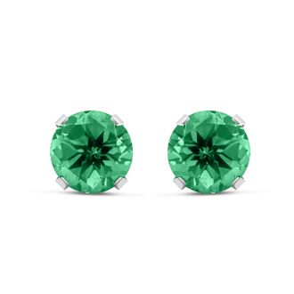 3 Carat Created Emerald Earrings In Sterling Silver, 8MM