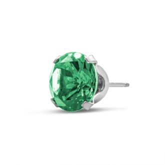 3 Carat Created Emerald Earrings In Sterling Silver, 8MM