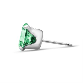 3 Carat Created Emerald Earrings In Sterling Silver, 8MM