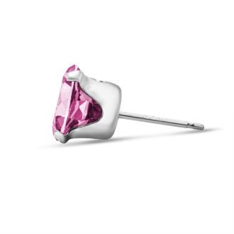 3 Carat Created Pink Sapphire Earrings In Sterling Silver, 8MM
