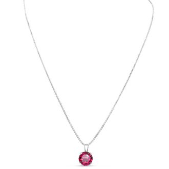 1 1/2 Carat Created Ruby Necklace In Sterling Silver, 8MM