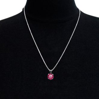 1 1/2 Carat Created Ruby Necklace In Sterling Silver, 8MM