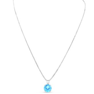 1 1/2 Carat Blue Topaz Necklace In Sterling Silver, 8MM