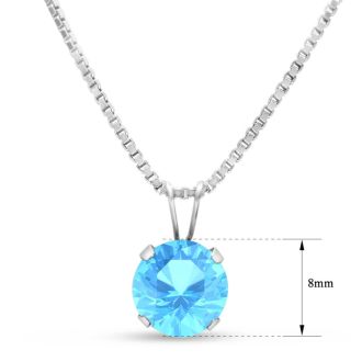 1 1/2 Carat Blue Topaz Necklace In Sterling Silver, 8MM
