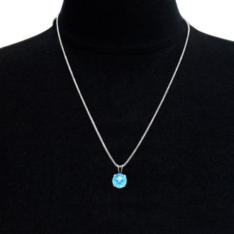 1 1/2 Carat Blue Topaz Necklace In Sterling Silver, 8MM