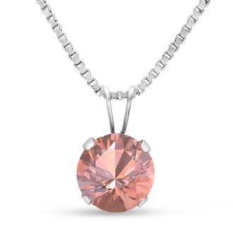 1-1/2 Carat Round Shape Morganite Necklace In Sterling Silver With 18 Inch Chain