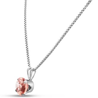 1-1/2 Carat Round Shape Morganite Necklace In Sterling Silver With 18 Inch Chain