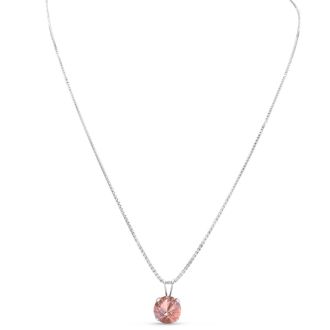 1-1/2 Carat Round Shape Morganite Necklace In Sterling Silver With 18 Inch Chain