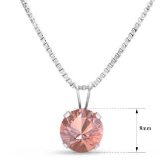 1-1/2 Carat Round Shape Morganite Necklace In Sterling Silver With 18 Inch Chain